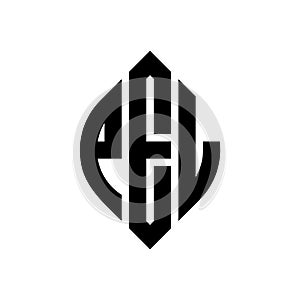 PEL circle letter logo design with circle and ellipse shape. PEL ellipse letters with typographic style. The three initials form a photo
