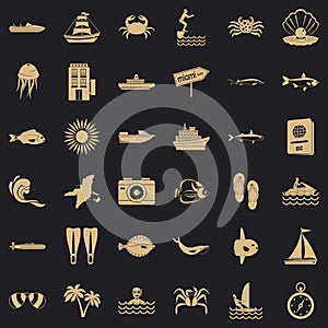 Pelagic icons set, simple style