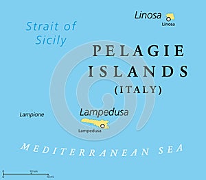 Pelagie Islands with Lampedusa, Linosa and Lampione, political map