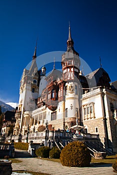 Peles Castle in the Carpathians Mountains, Romania.