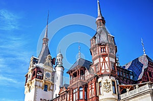 Peles Castle towers architectural detail