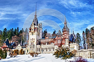 Peles Castle Romania in a clear winter day