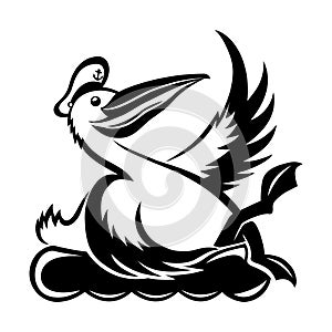 Pelican bird in captain\'s cap icon.