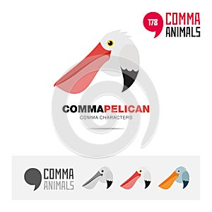 Pelican bird concept icon set and modern brand identity logo template and app symbol based on comma sign