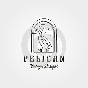 Pelican bird line art vintage logo vector illustration design