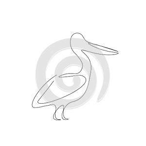 Pelican bird silhouette line drawing, vector illustration
