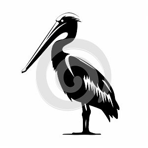 Minimalist Black Pelican Silhouette On White Background photo