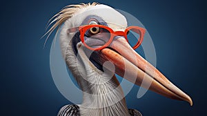 Pelican With Spectacles: A Vivid Portraiture In Cinema4d photo