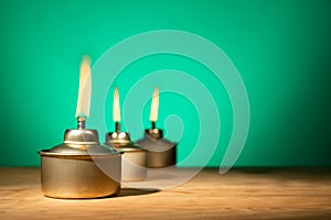 Pelita or oil lamp, traditional Malay oil lamp lit up during Ramadan and Hari Raya Aidilfitri Muslim celebration