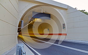Peljesac Tunnel Entrance with Traffic Information on LED Panel