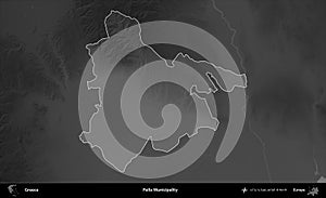 Pella Municipality highlighted, Greece. Grayscale