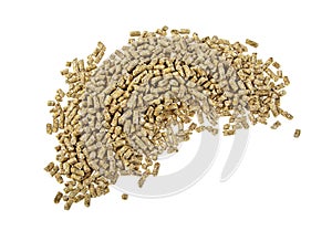 Pelleted compound feed Isolated on white background, wheatfeed pellets