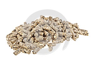 Pelleted compound feed Isolated on white background, wheatfeed pellets