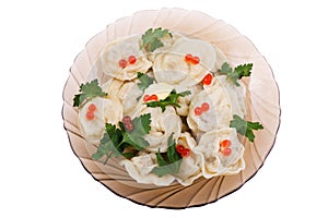 Pelmeni with red caviar