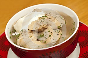 Pelmeni - traditional russian meat dumpling soup
