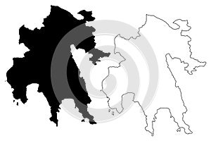 Peloponnese Region Greece, Hellenic Republic, Hellas map vector illustration, scribble sketch Peloponnese map