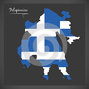 Peloponnisos map of Greece with Greek national flag illustration