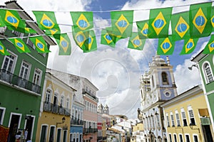 Pelourinho Salvador Brazil with Brazilian Flag Bunting