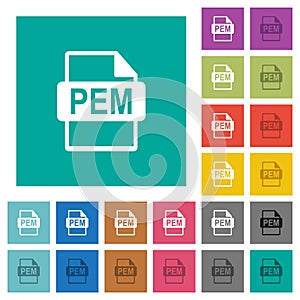 PEM file format square flat multi colored icons