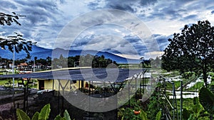 View a mountain in sunset