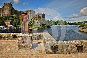 Pembroke Castle with Henry VII Statue