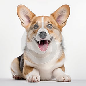 Pembroke Welsh Corgi puppy looks at the camera, isolated on a white background