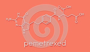 Pemetrexed lung cancer drug molecule. Skeletal formula.