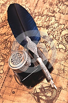 Pen on an ancient map