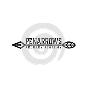 Pen with arrows logo design, archery logo, creative and conceptual logo, sports vector template icon
