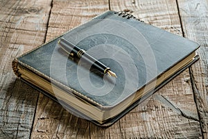 Pen on Book Wooden Table