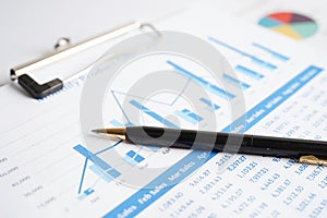 Pen on chart or graph paper. Financial, account, statistics and business data concept