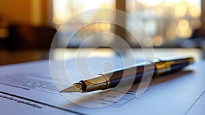 pen on a document in the background