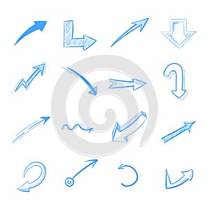 Pen drawing arrows vector set isolated on white