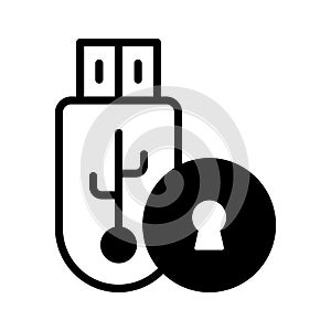 Pen Drive security icon, data protection, locked usb