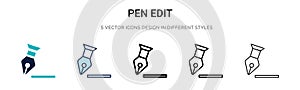 Pen edit icon in filled, thin line, outline and stroke style. Vector illustration of two colored and black pen edit vector icons