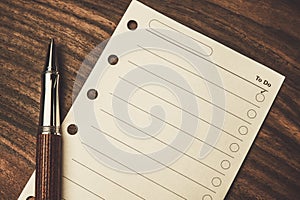 Pen and empty to do list