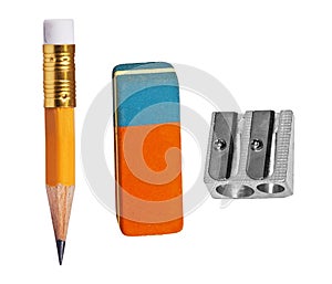 Pen, eraser and sharpener