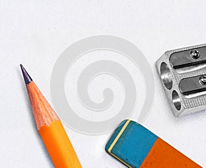 Pen, eraser and sharpener