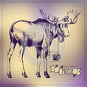 Pen graphics vector moose drawing (hipster edition) photo