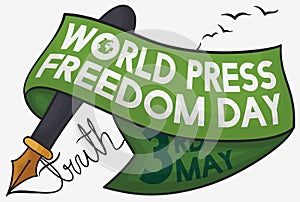 Pen with Greeting Ribbon to Celebrate World Press Freedom Day, Vector Illustration