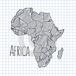 Pen hand drawn African map vector on paper