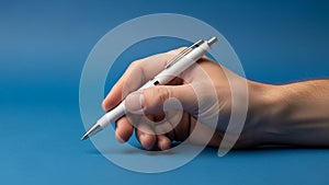Is on the pen and hand highlighting the simplicity and functionality