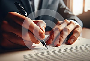 Pen in hand signs a agreement document