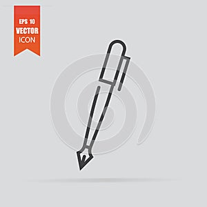 Pen icon in flat style isolated on grey background