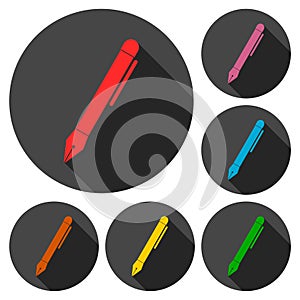 Pen icons set with long shadow