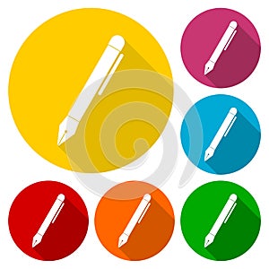 Pen icons set with long shadow