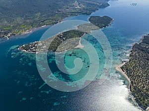 Pen - Kalem Island view with aerial drone. Dikili - Izmir - Turkey