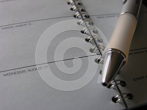 Pen Lying Across Open Page of Day Timer