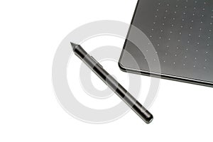 Pen mouse tablet on white background.