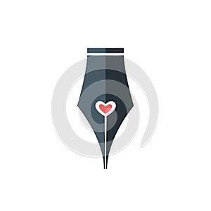 Pen nib with heart sign. Isolated Vector Illustration